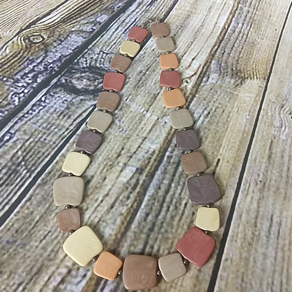unknown Jewelry - Necklace Square Beads Brown Natural Earth Tones